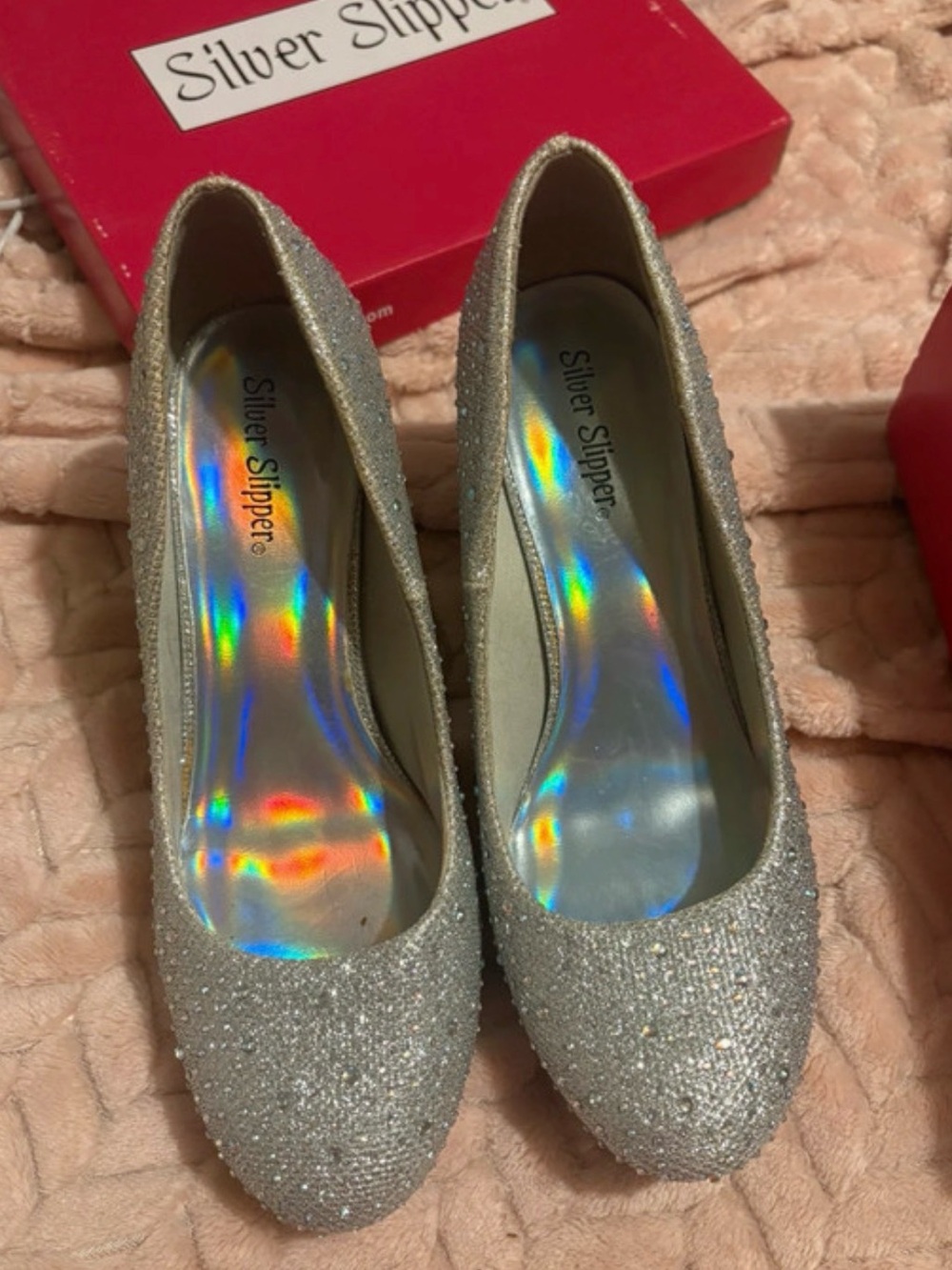 Silver Slipper Glitter Pumps - Silver Women's Heels